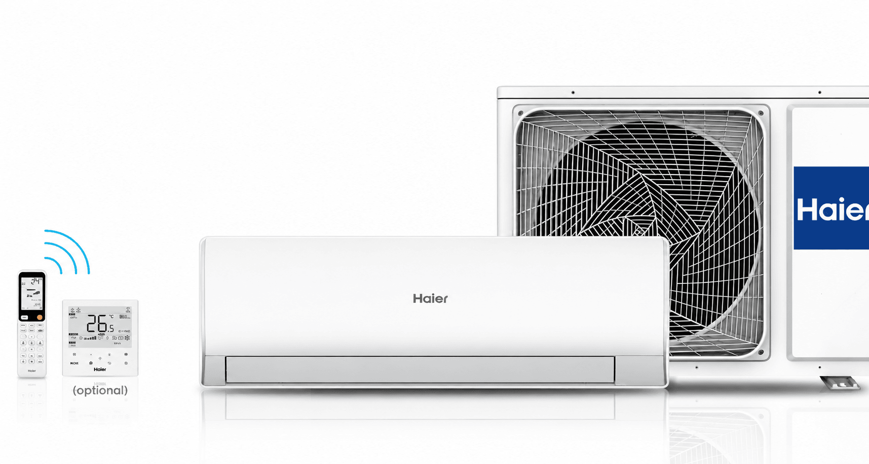 Haier AI ECO Inverter – white wall-mounted indoor unit with outdoor condenser unit